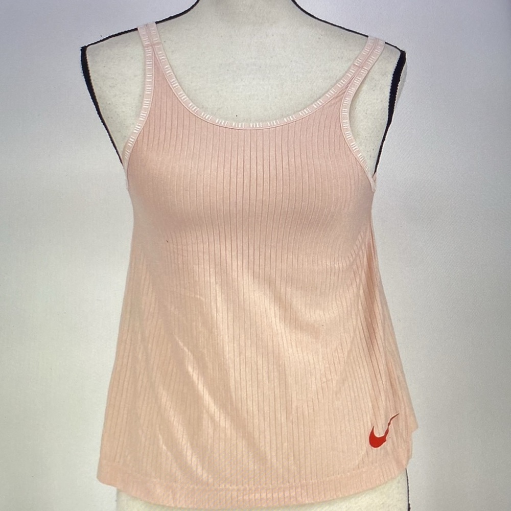 NIKE Swoosh Pink Ribbed Sleeveless Tank Top with Built In Bra Running Juniors XL